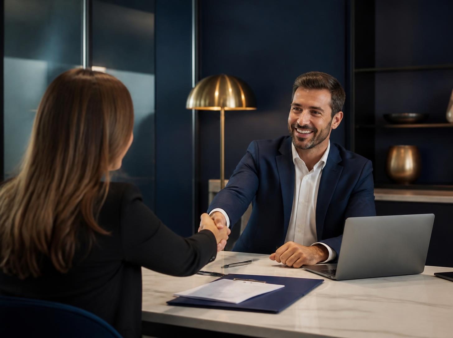 Consultor da CR Gestão cumprimentando cliente em reunião