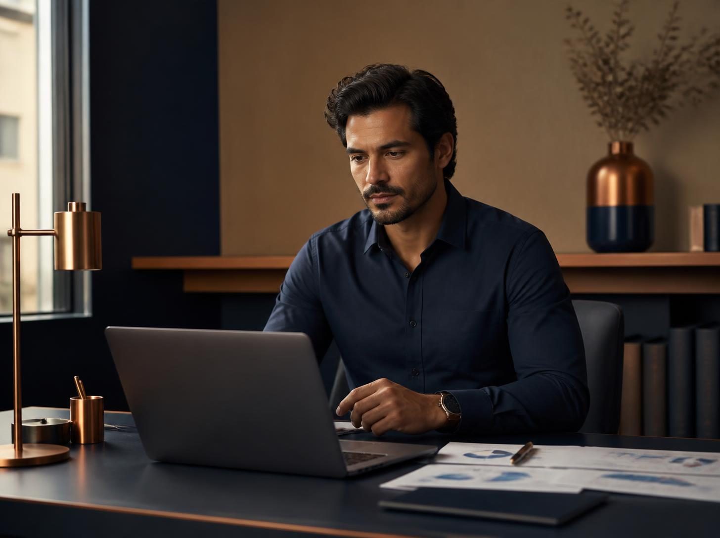 Empresário analisando as finanças da empresa no notebook